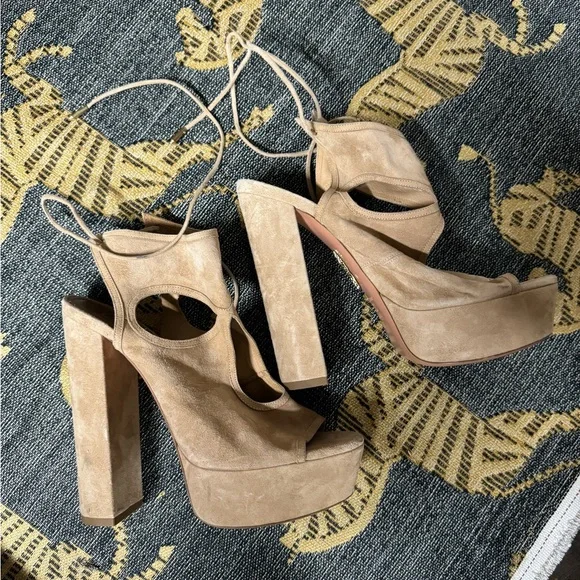 Aquazzura beige suede platform shoes like new 38.5 - Picture 8 of 8